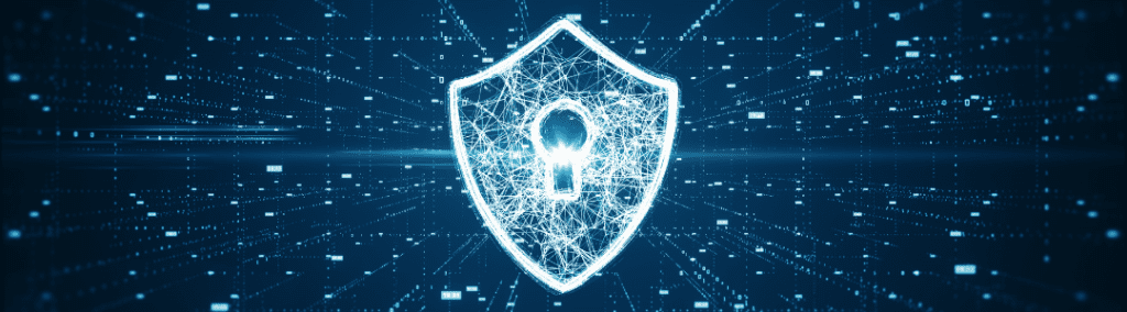 A futuristic web with a shield shape and a key hole in the center